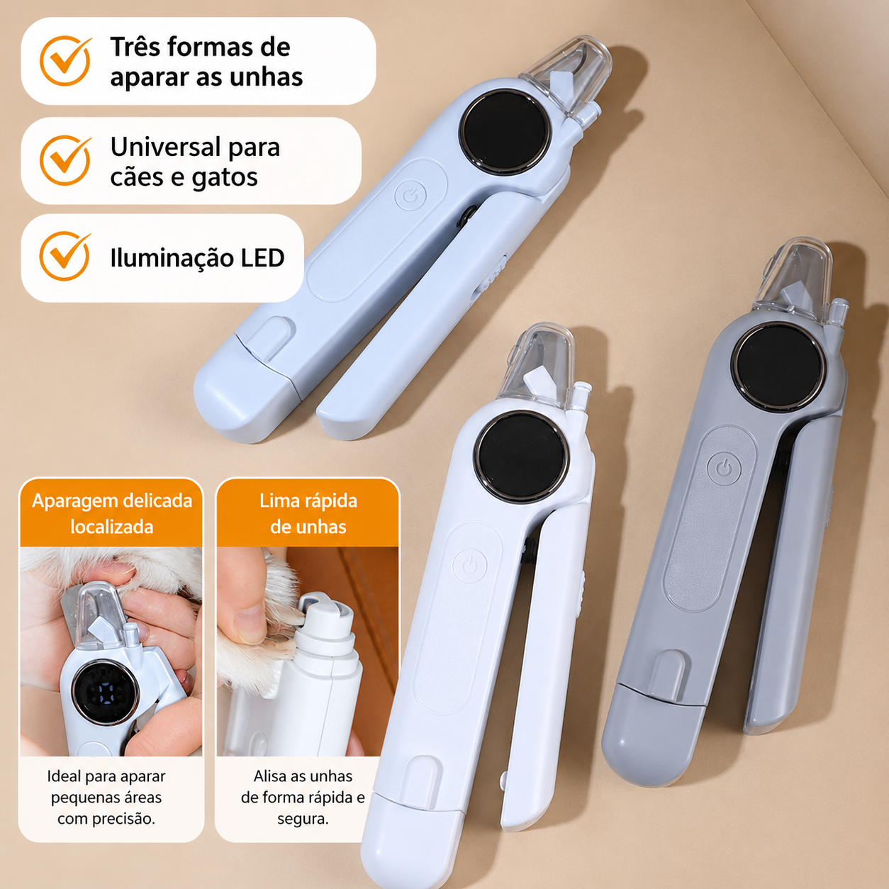 Corta-Unhas Elétrico para Cães e Gatos | Aparador e Lima de Unhas 2 em 1
