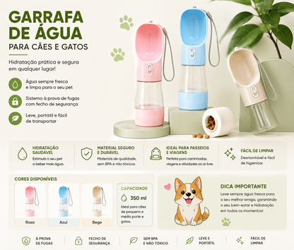 Garrafa Portátil de Água e Comida para Cães e Gatos