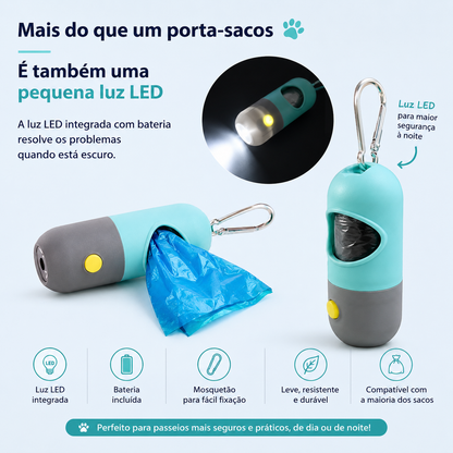 Dispensador de Sacos para Dejetos com Luz LED para Cães e Gatos