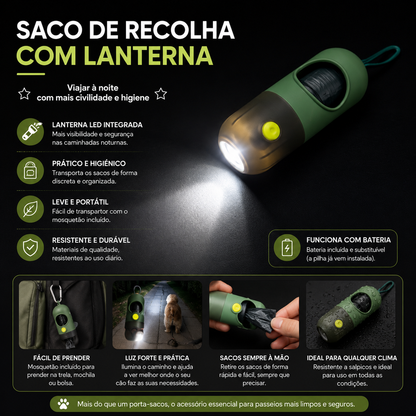 Dispensador de Sacos para Dejetos com Luz LED para Cães e Gatos
