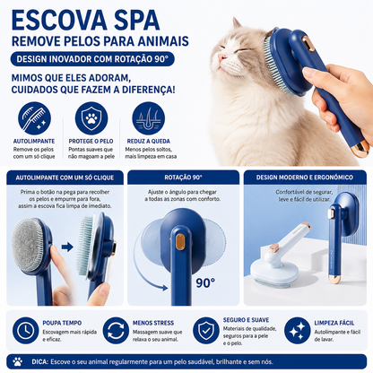 Escova Autolimpante para Cães e Gatos | Remove Pelo Solto com Facilidade