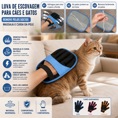 Luva Antiestática para Remoção de Pelo | Escova para Cães e Gatos